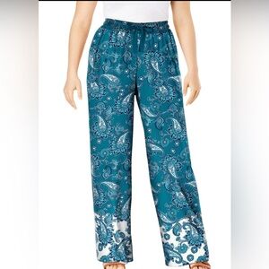 Sz 22 Roamans Paisley Print Wide-Leg Pants in Teal